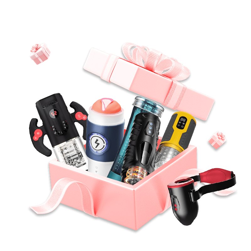 Pink gift box of assorted men's pleasure toys, photo 1