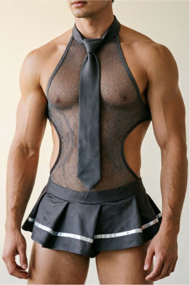 Mens preppy style skirt tie roleplay costume, photo 1
