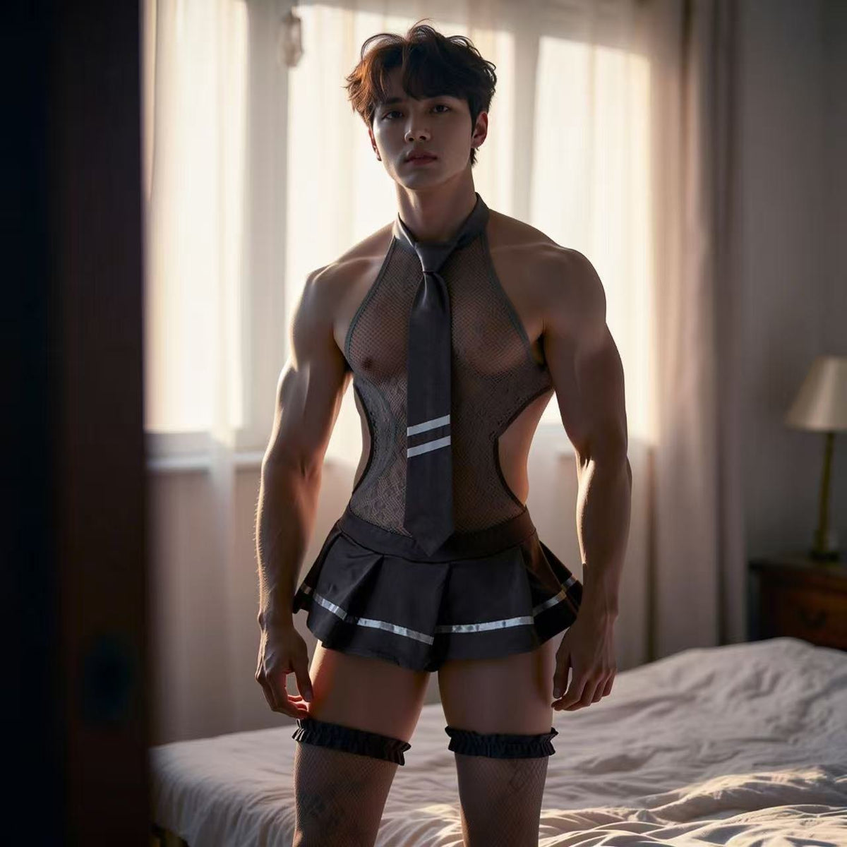 Mens preppy style skirt tie roleplay costume, photo 2