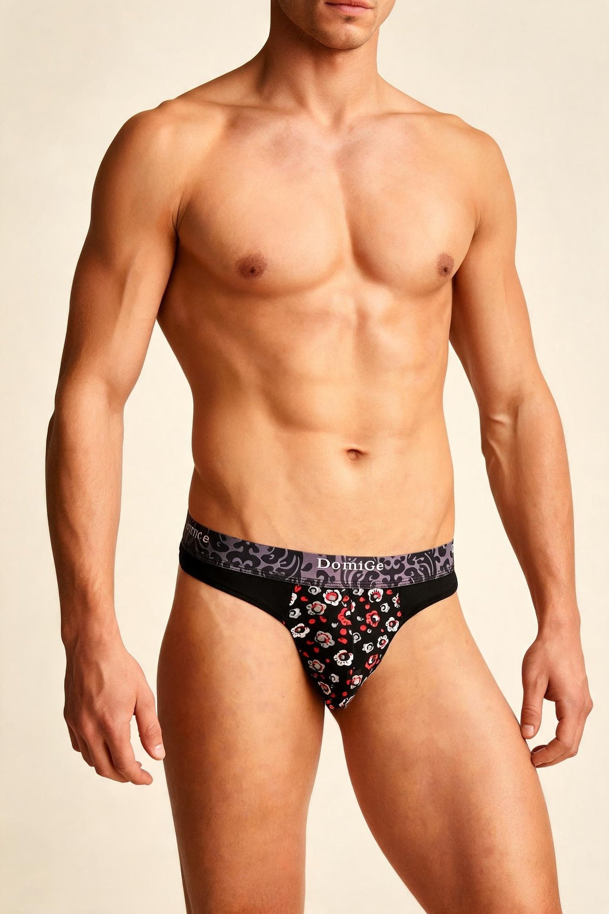 Small Flower On Black Background mens printed mesh panel contrast briefs