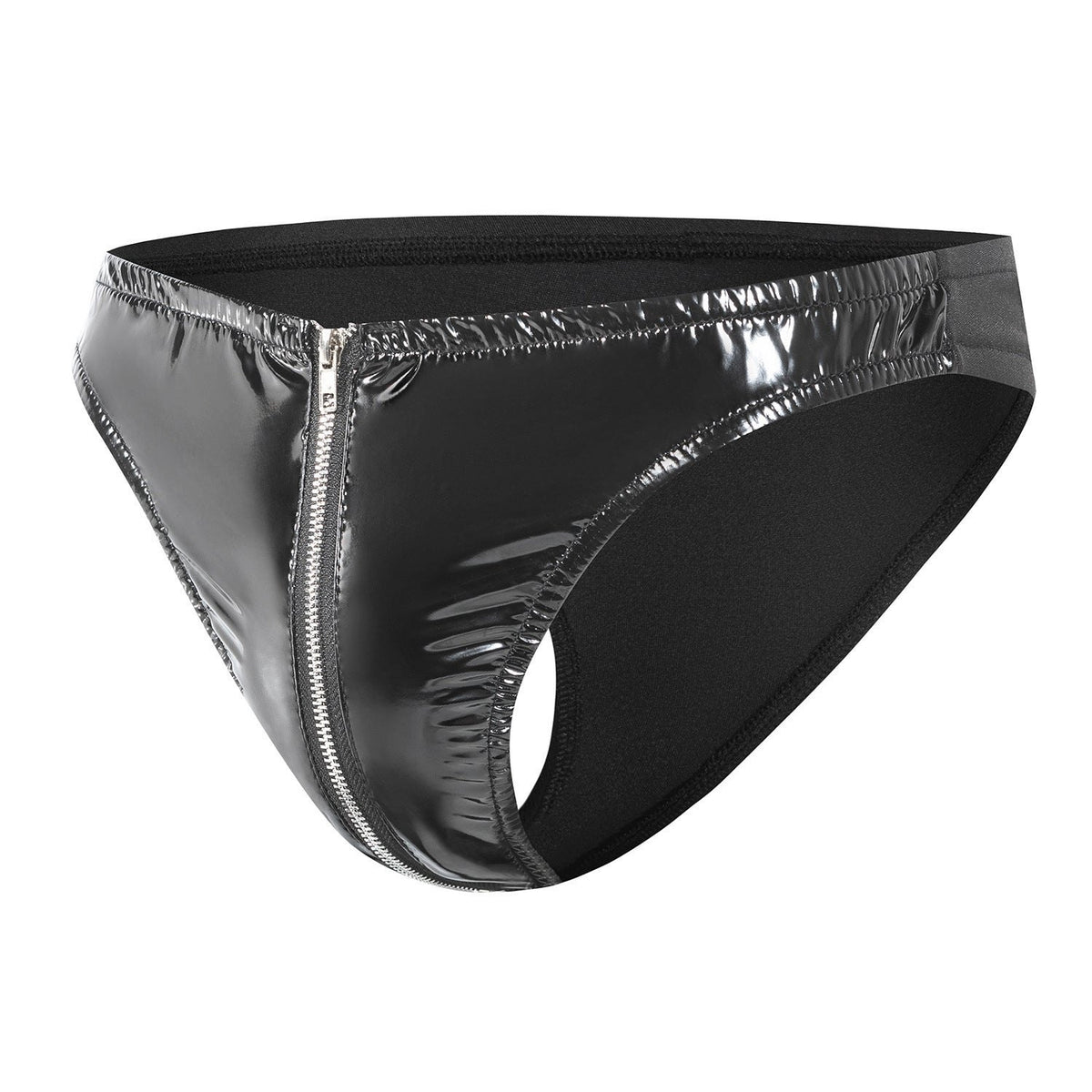 Mens pvc patent leather zipper thong, photo 3