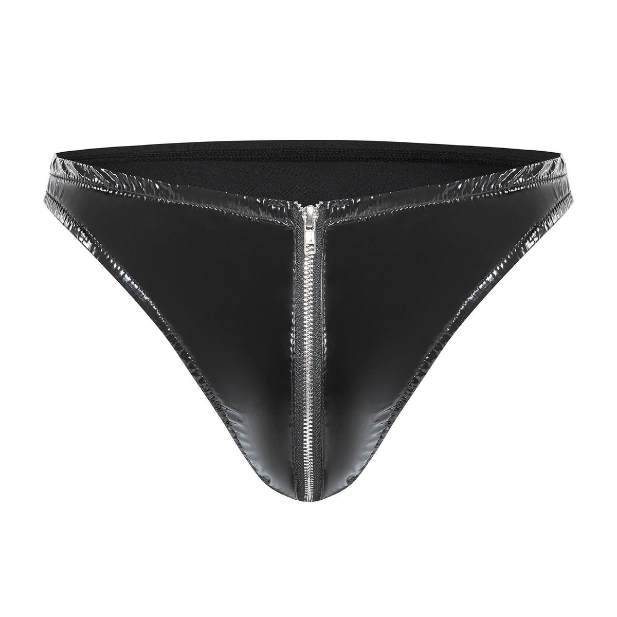 Mens pvc patent leather zipper thong, photo 5