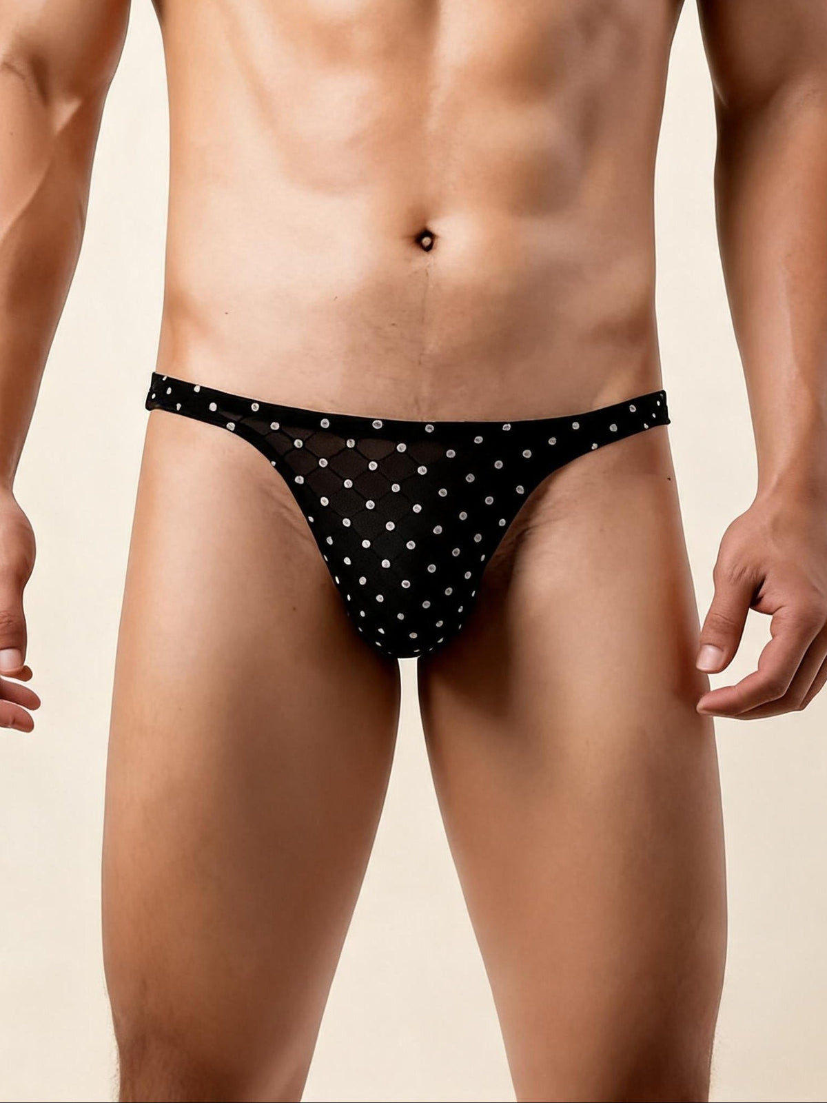 Mens rhombus mesh see through briefs, photo 1