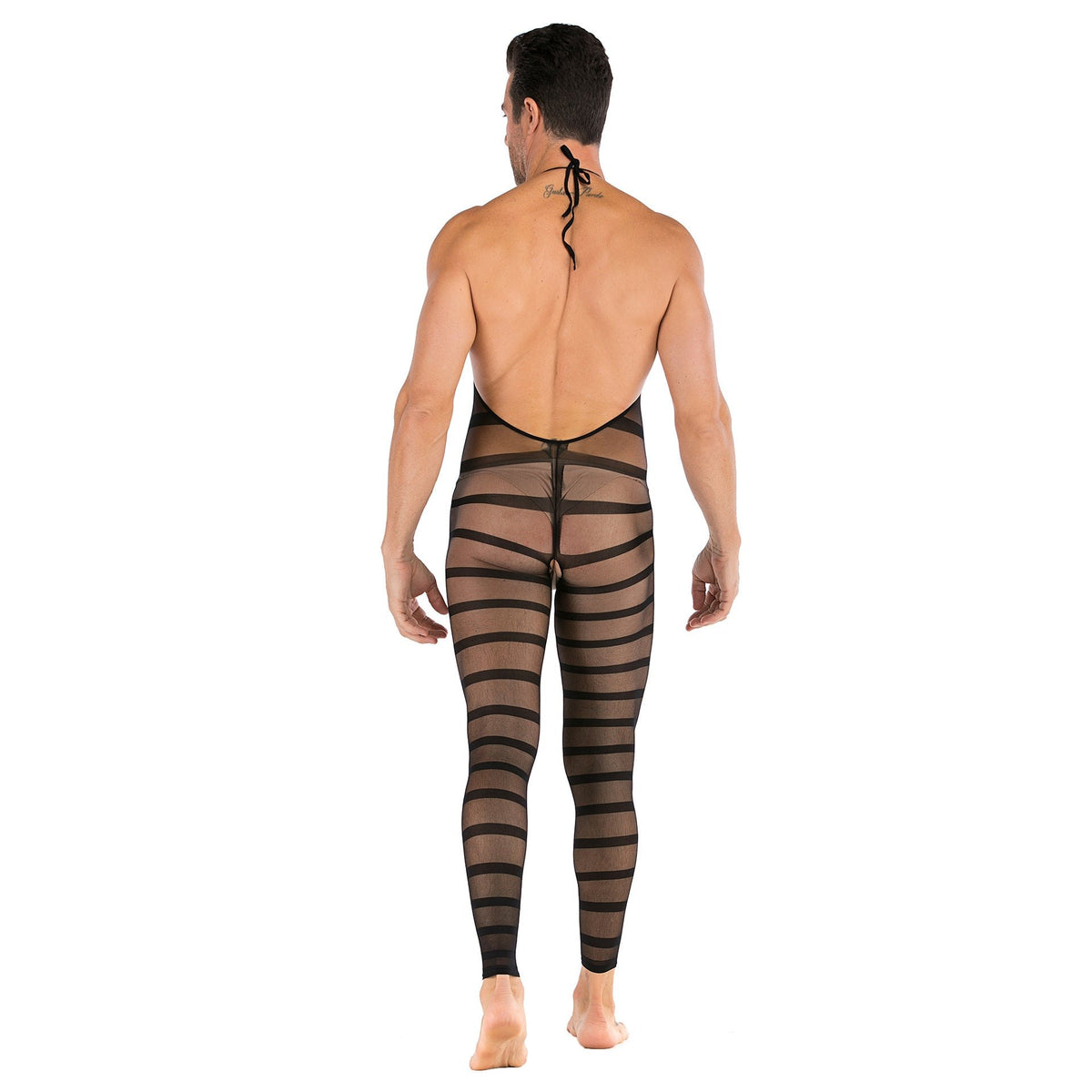 Mens striped halter open crotch bodysuit, photo 2