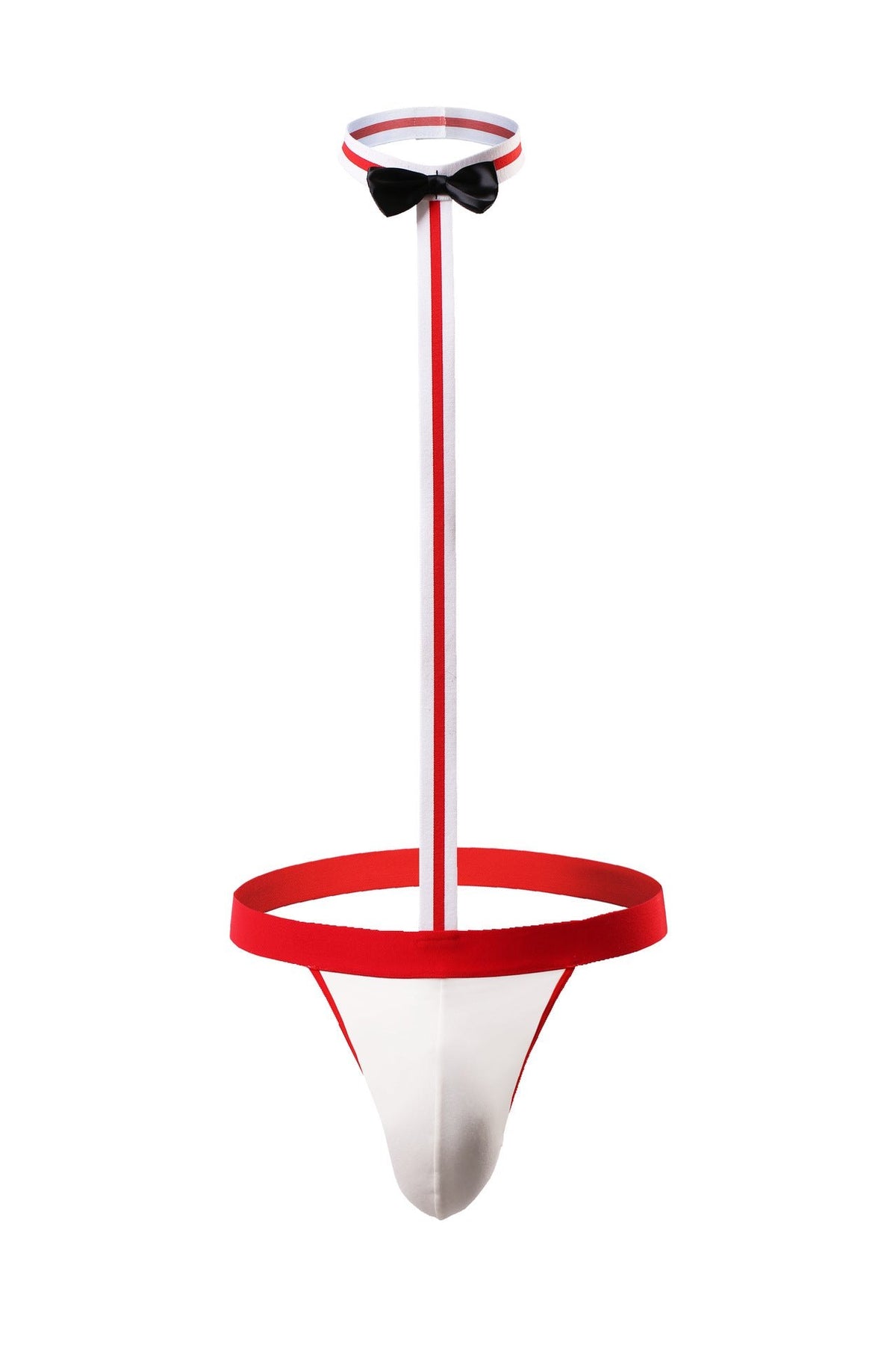 Red mens suspender thong underwear collar