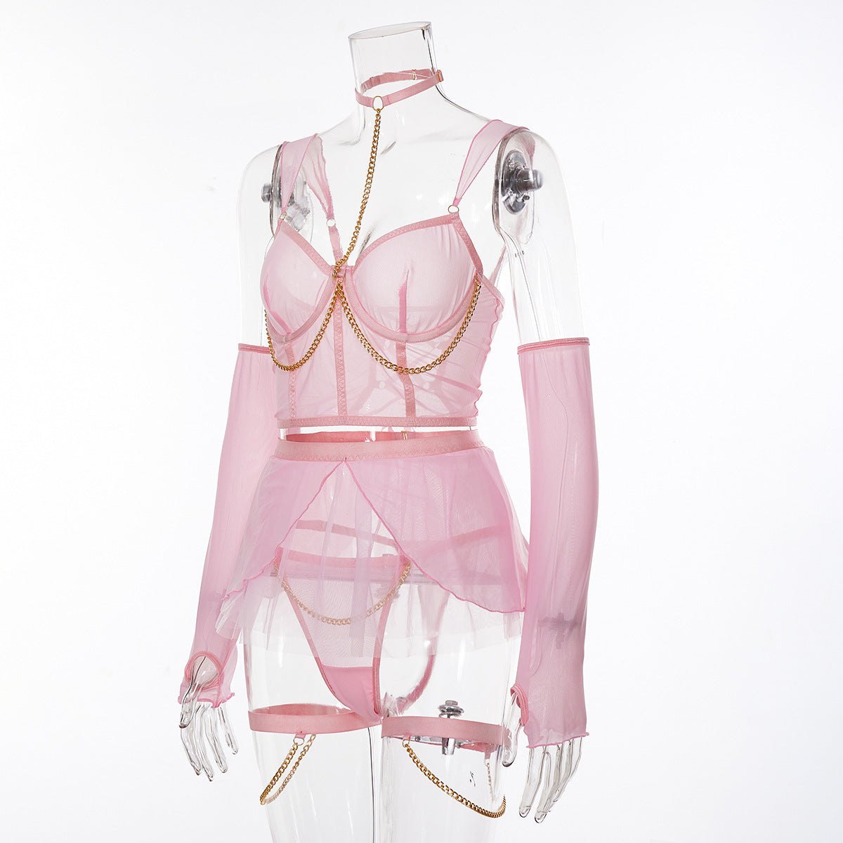 Mesh chain bra skirt glove lingerie set, photo 6