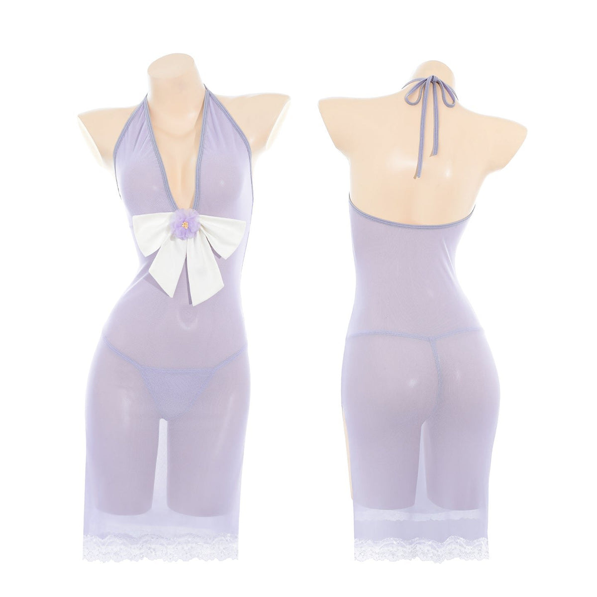 Mesh halter deep v chemise dress, photo 9