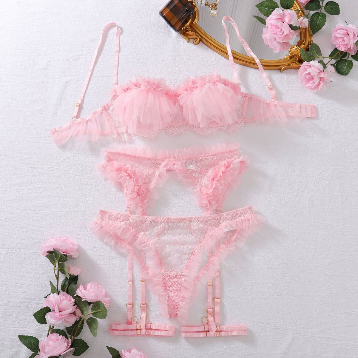 Mesh lace garter bra lingerie set, photo 5