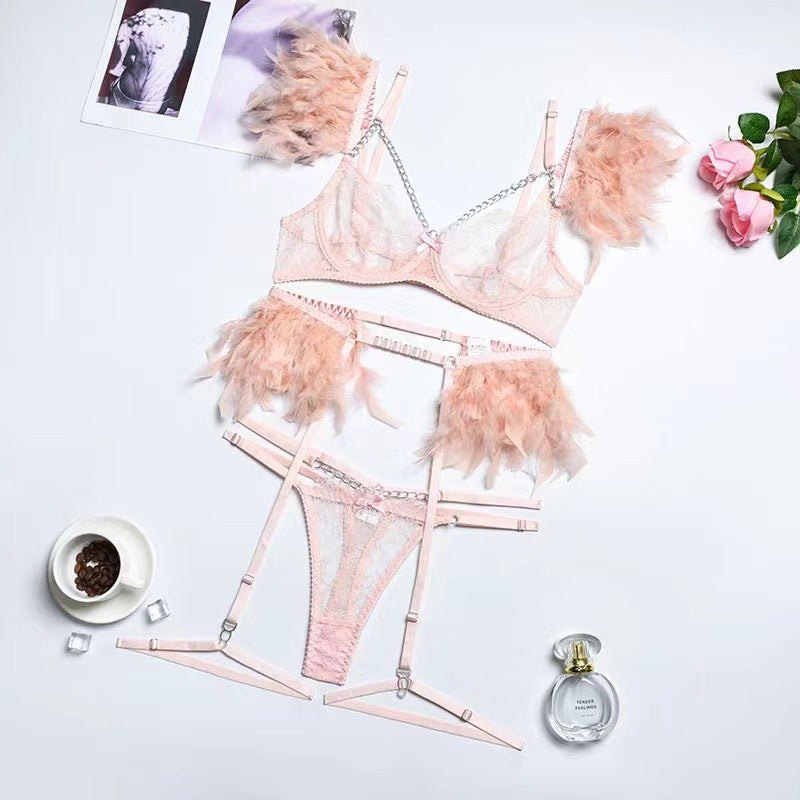 Metal chain feather lace garter set, photo 11