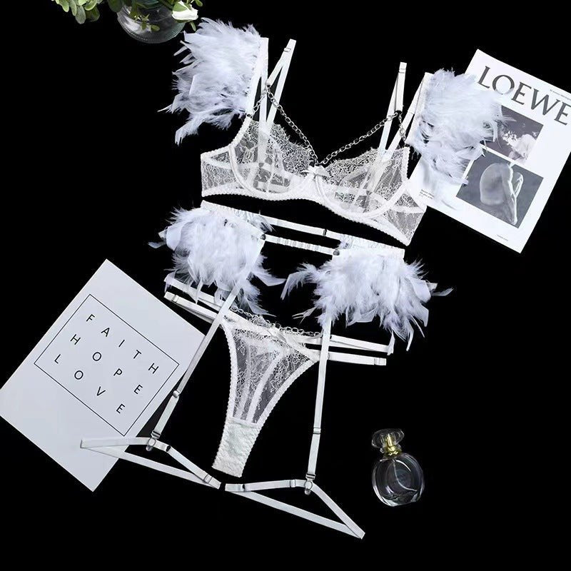 Metal chain feather lace garter set, photo 6