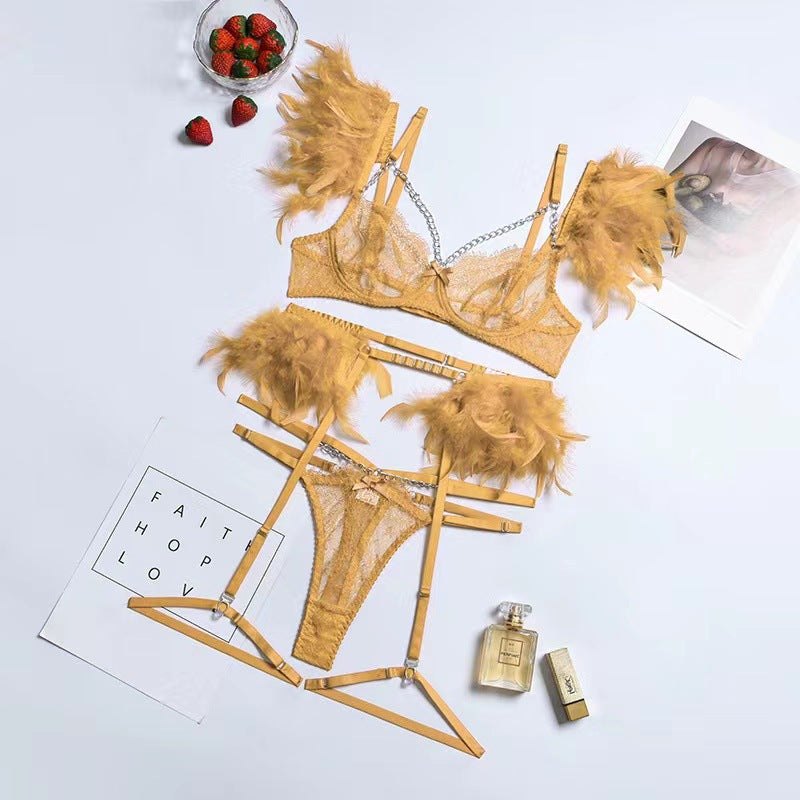 Metal chain feather lace garter set, photo 9