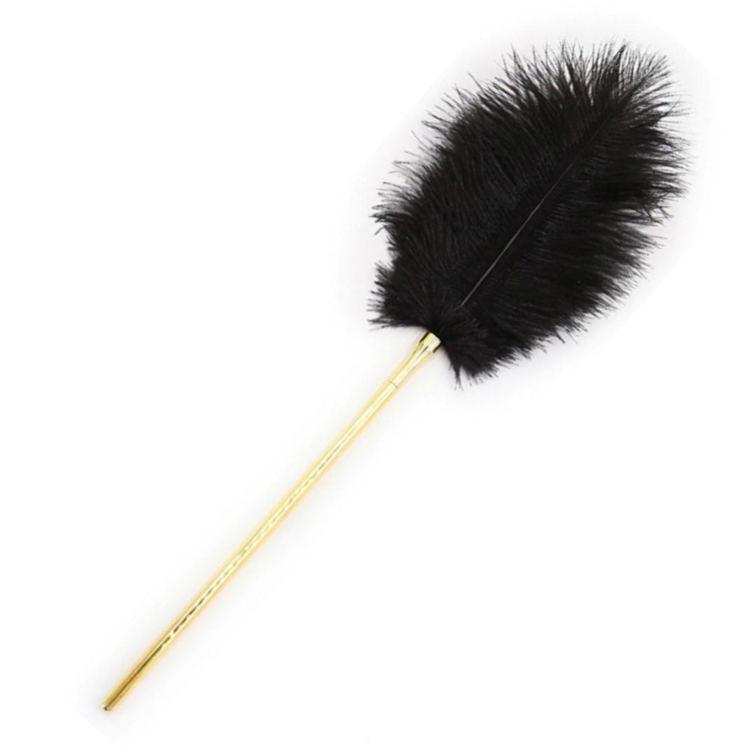 Black feather tickler with gold metal handle, photo 1