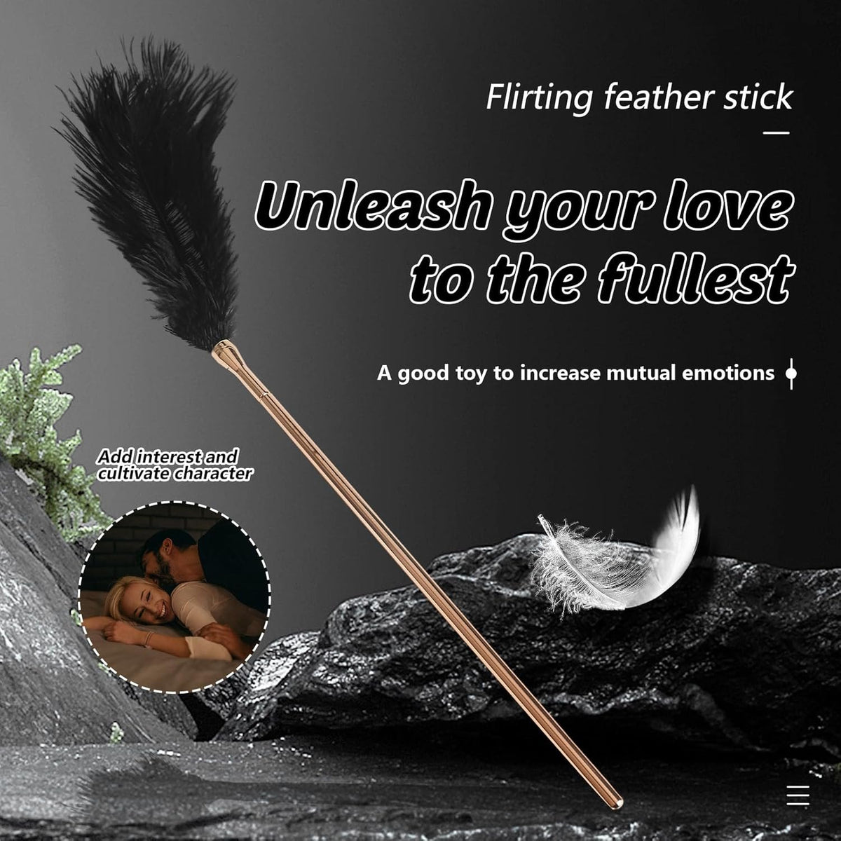 Black feather tickler with gold metal handle, photo 4