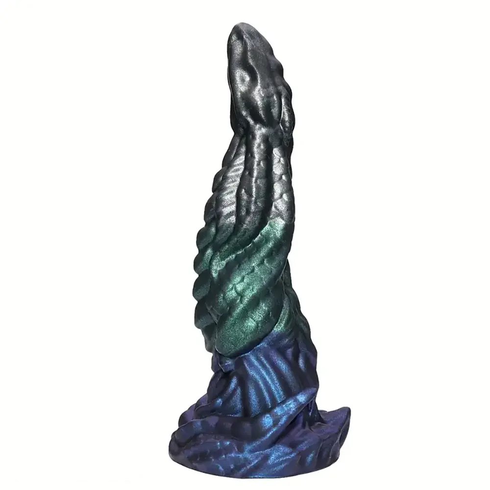 Black green and purple metallic silicone dragon dildo, photo 1