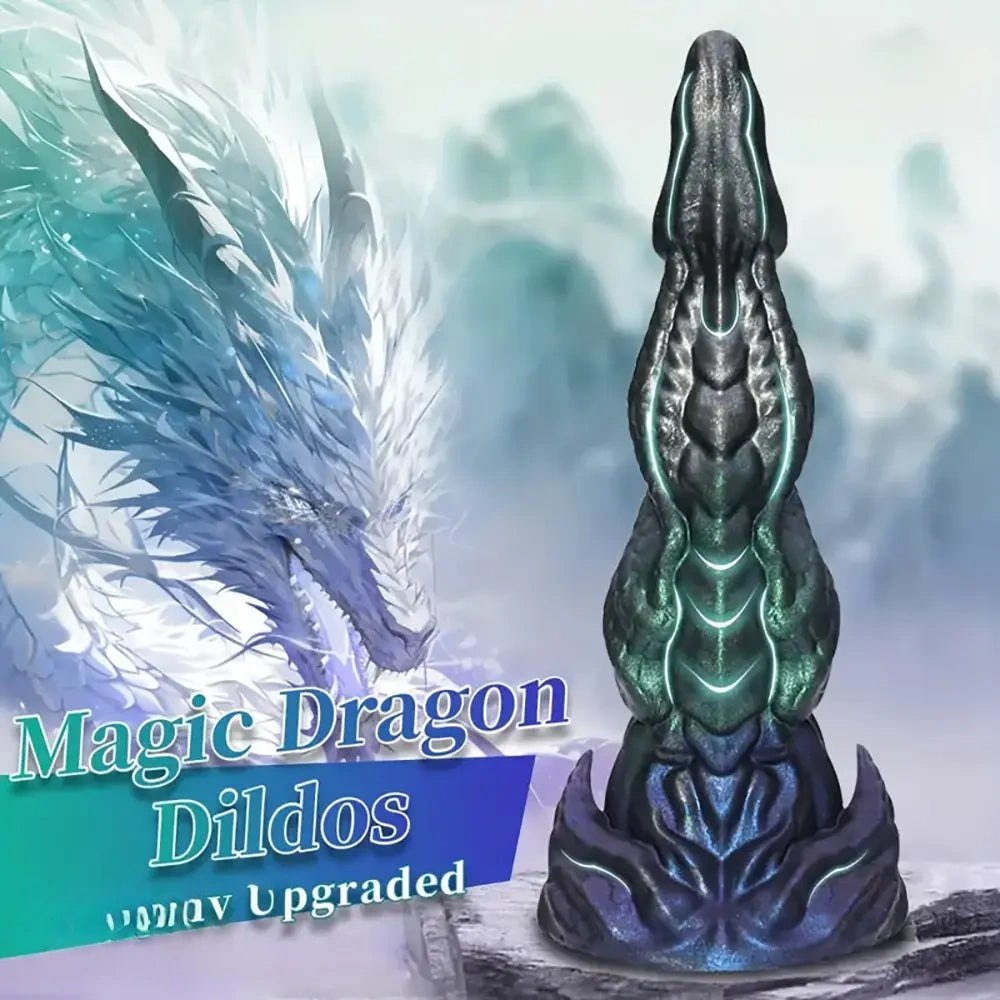 Black green and purple metallic silicone dragon dildo, photo 10