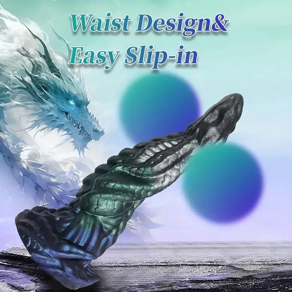 Black green and purple metallic silicone dragon dildo, photo 6