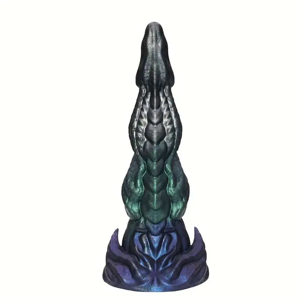 Black green and purple metallic silicone dragon dildo, photo 8