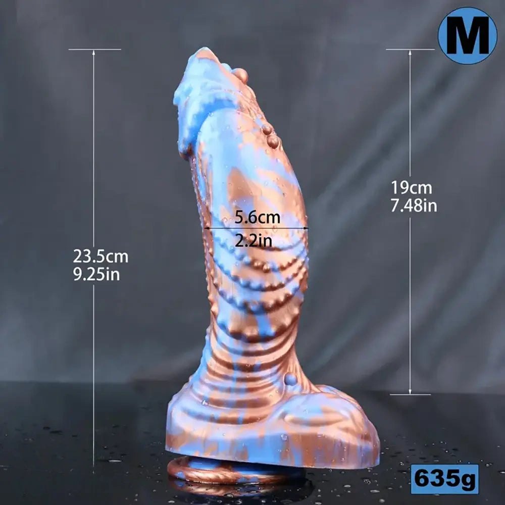 Blue metallic scaled fantasy silicone dildo