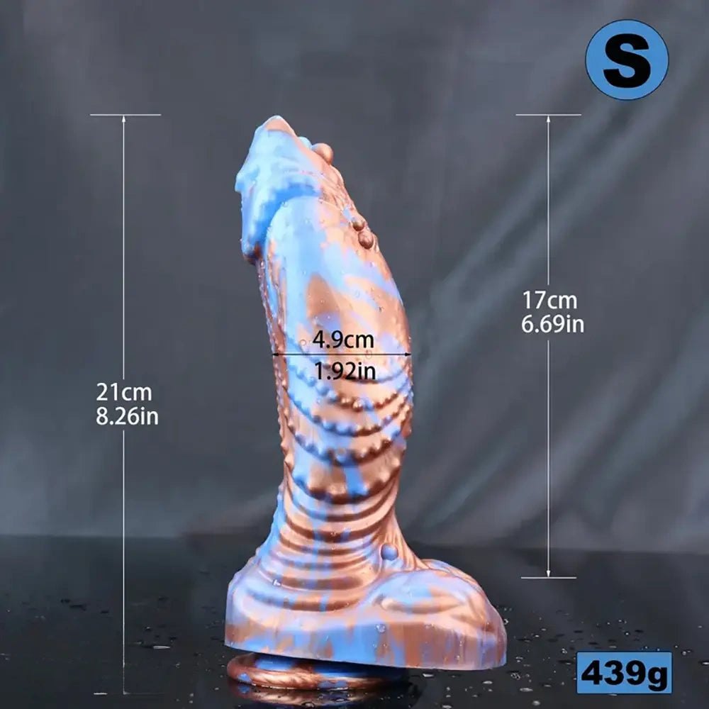 Blue metallic scaled fantasy silicone dildo