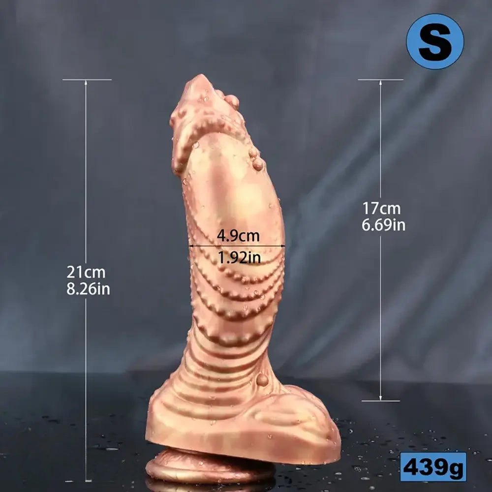 Gold metallic scaled fantasy silicone dildo