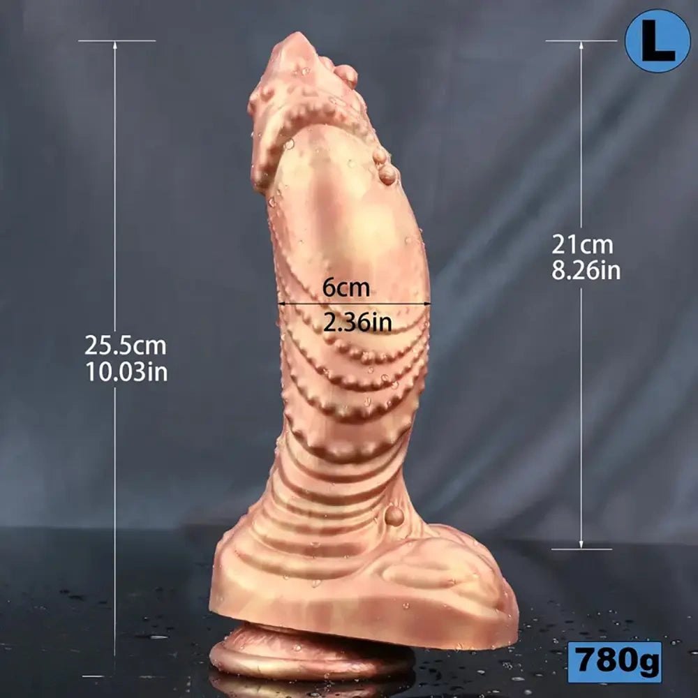 Gold metallic scaled fantasy silicone dildo