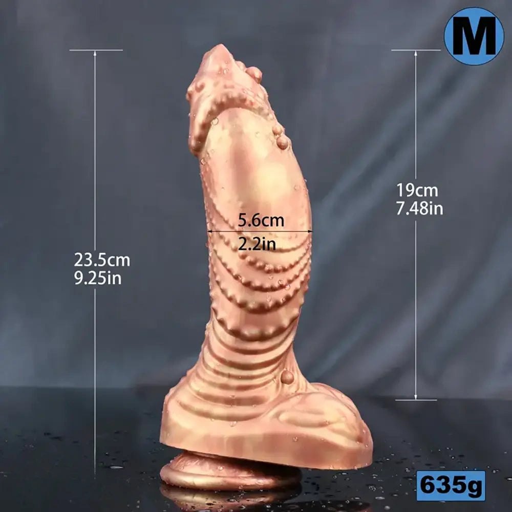 Gold metallic scaled fantasy silicone dildo