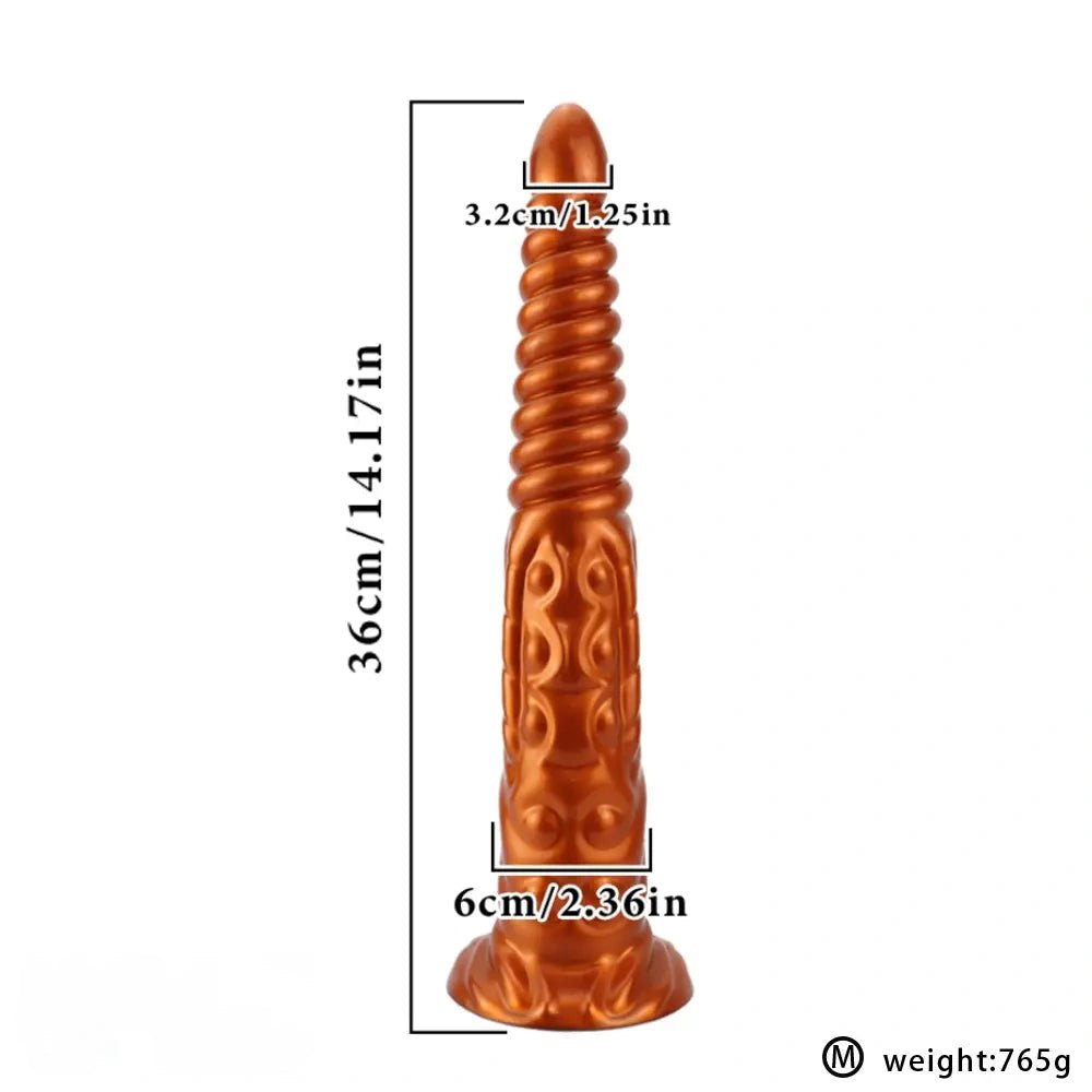 Gold metallic spiral silicone fantasy dildo
