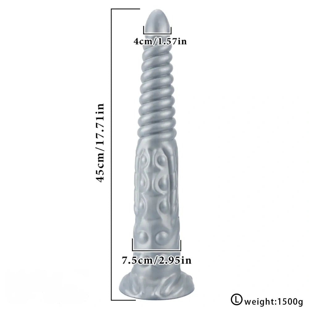 Silver metallic spiral silicone fantasy dildo
