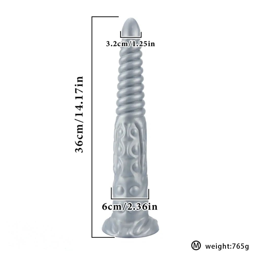Silver metallic spiral silicone fantasy dildo