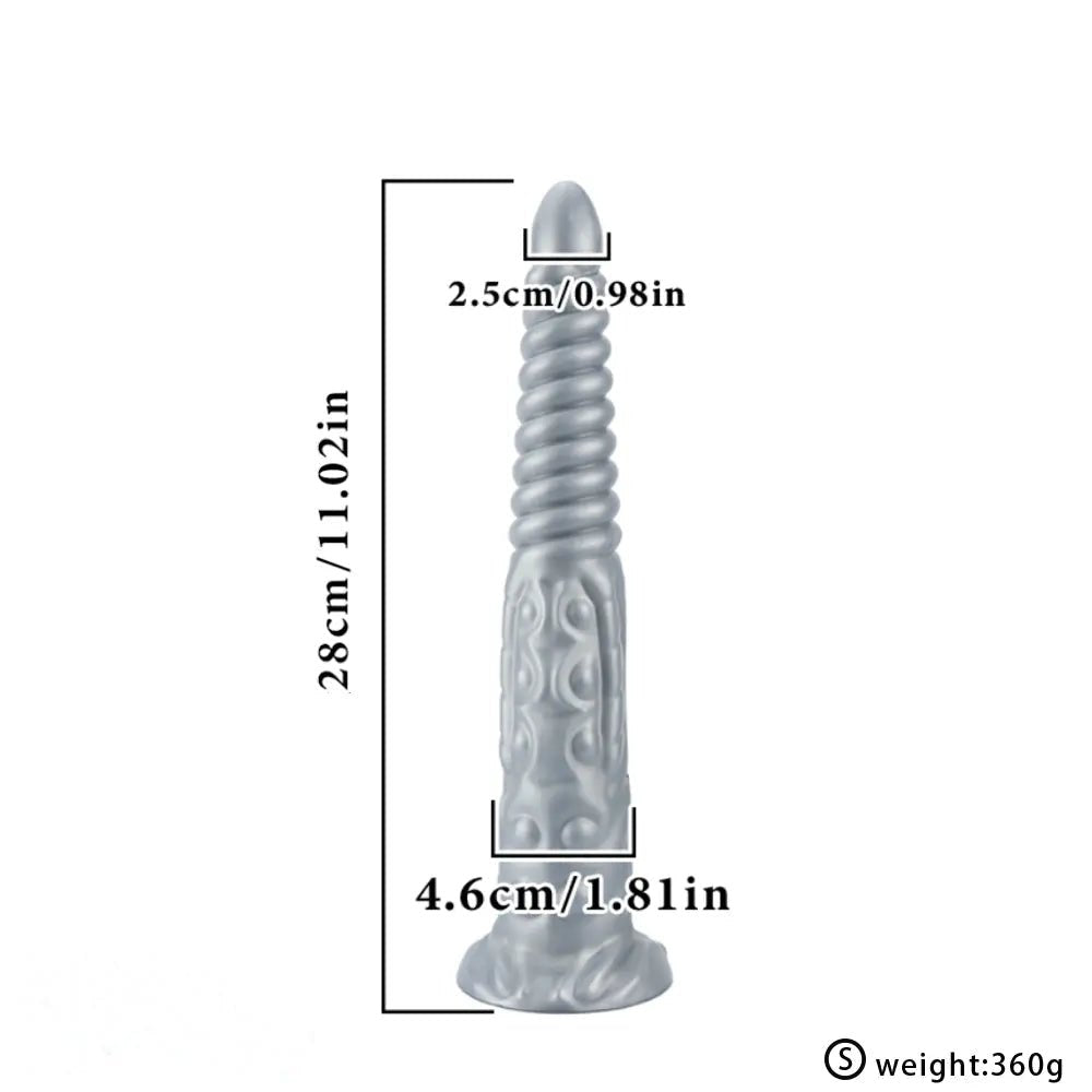 Silver metallic spiral silicone fantasy dildo