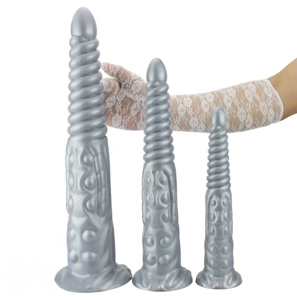 Metallic spiral silicone fantasy dildo, photo 14