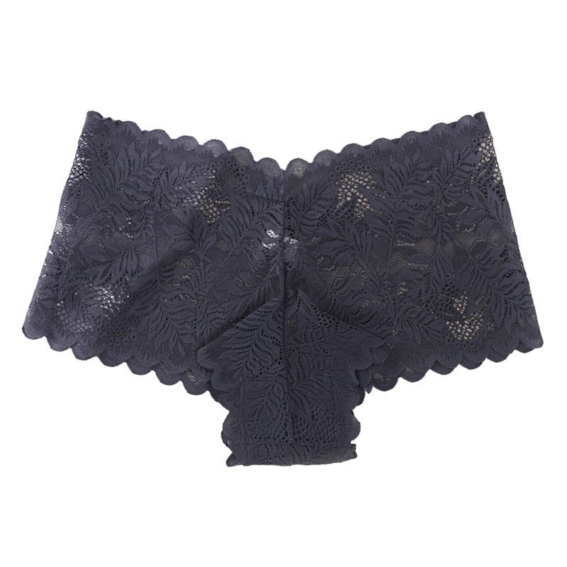Blue mid rise lace v front briefs