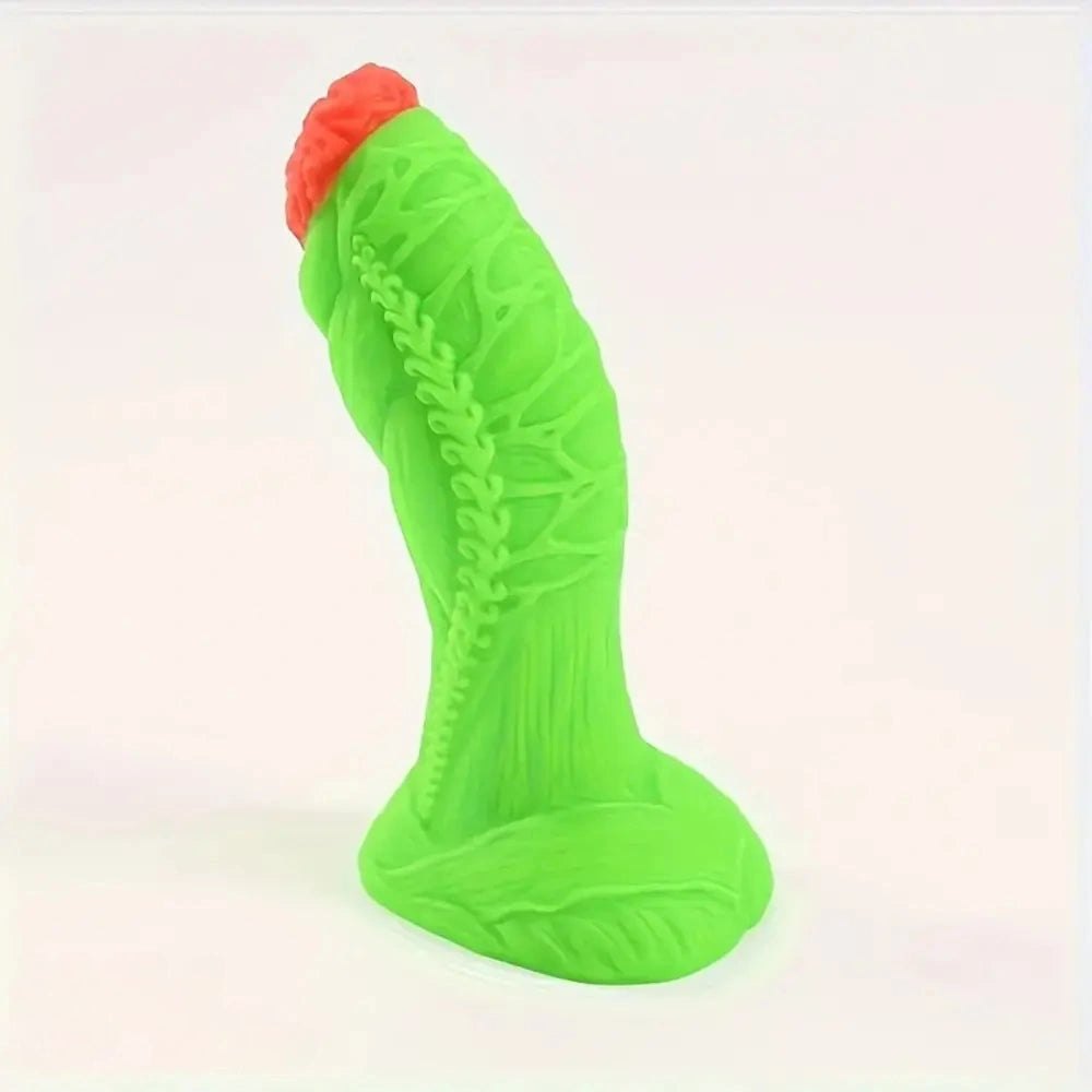 Green and red alien fantasy silicone dildo, photo 1