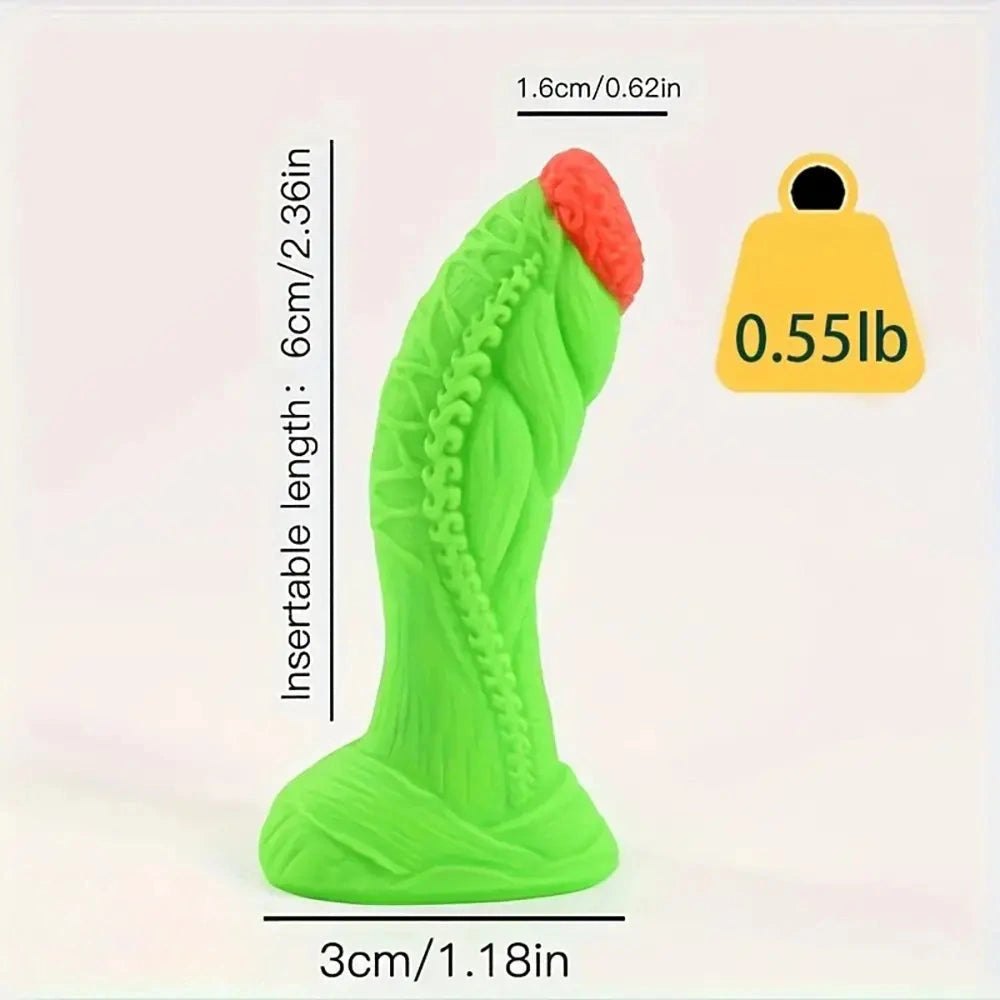 Green and red alien fantasy silicone dildo, photo 10