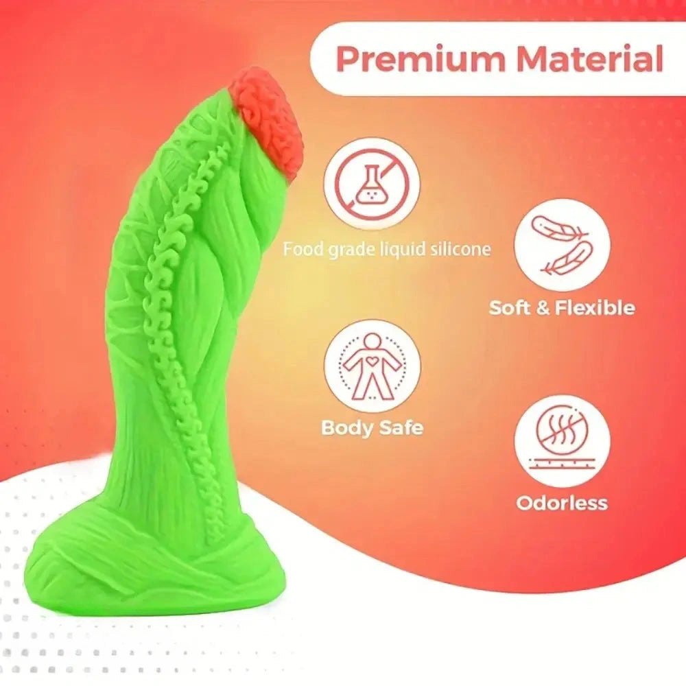 Green and red alien fantasy silicone dildo, photo 2