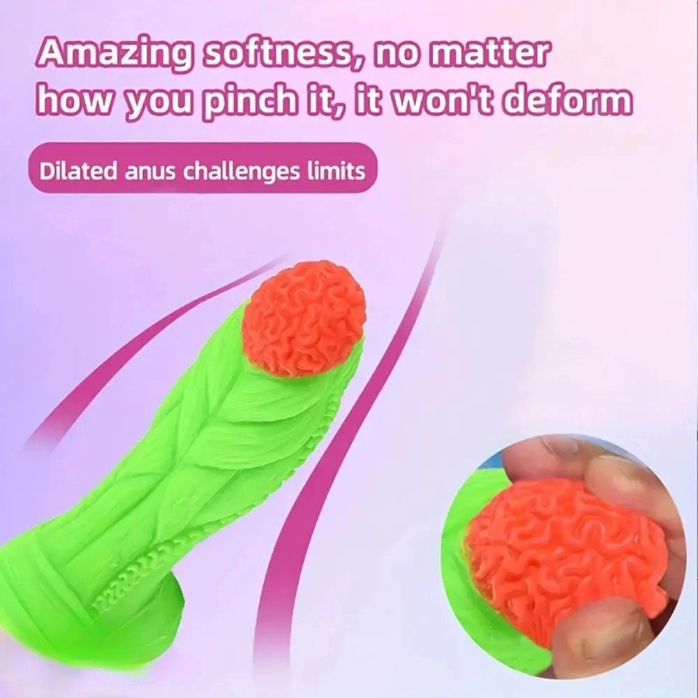 Green and red alien fantasy silicone dildo, photo 3
