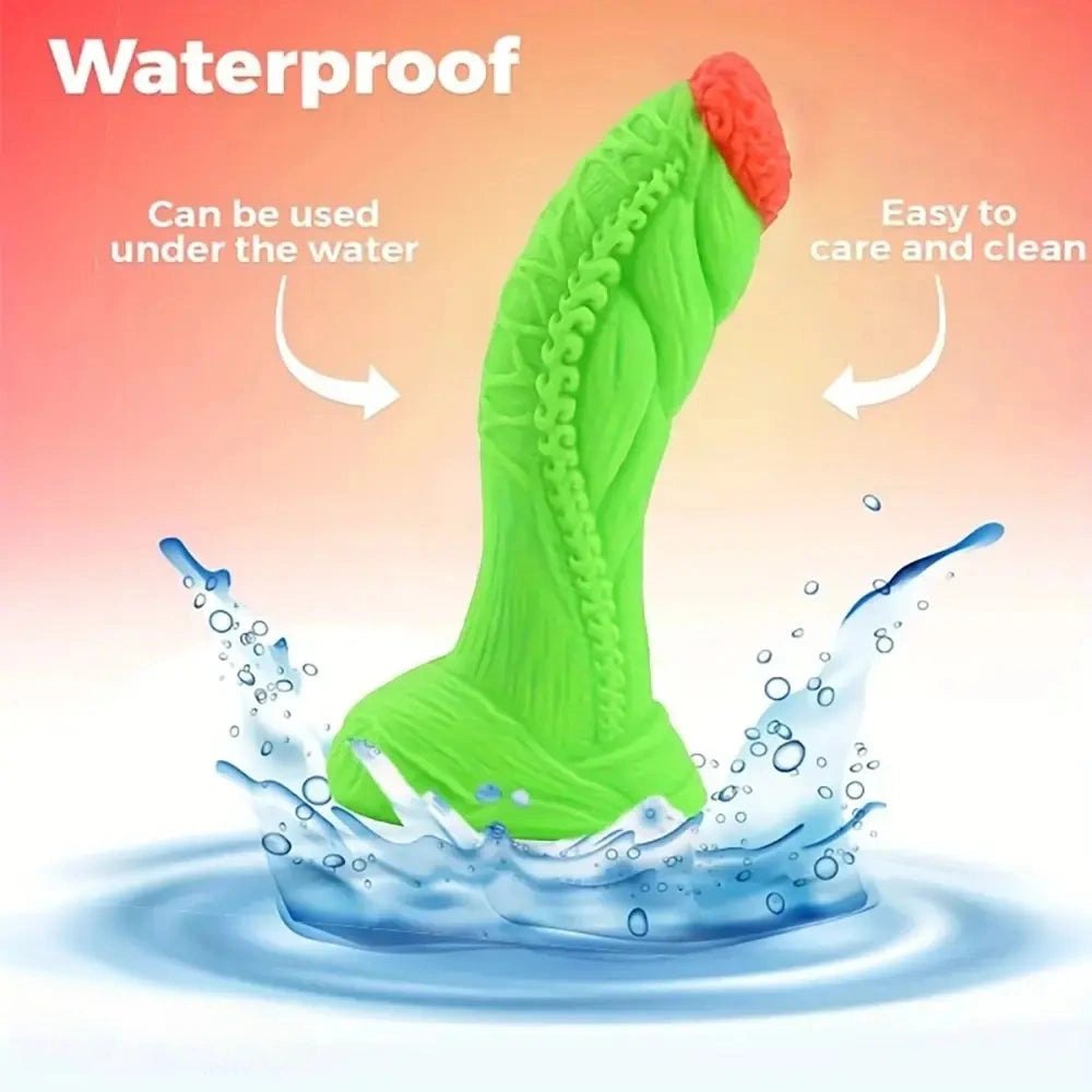 Green and red alien fantasy silicone dildo, photo 4