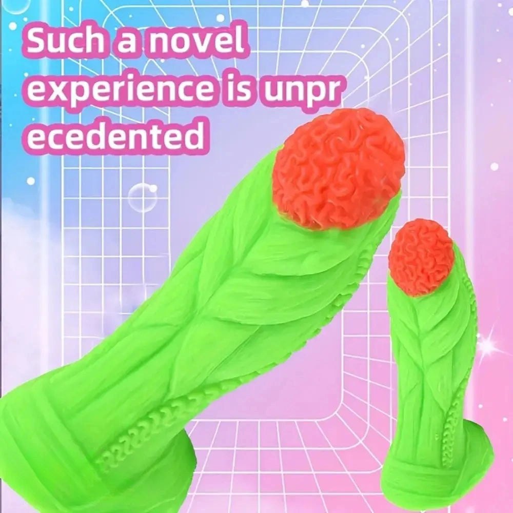 Green and red alien fantasy silicone dildo, photo 5