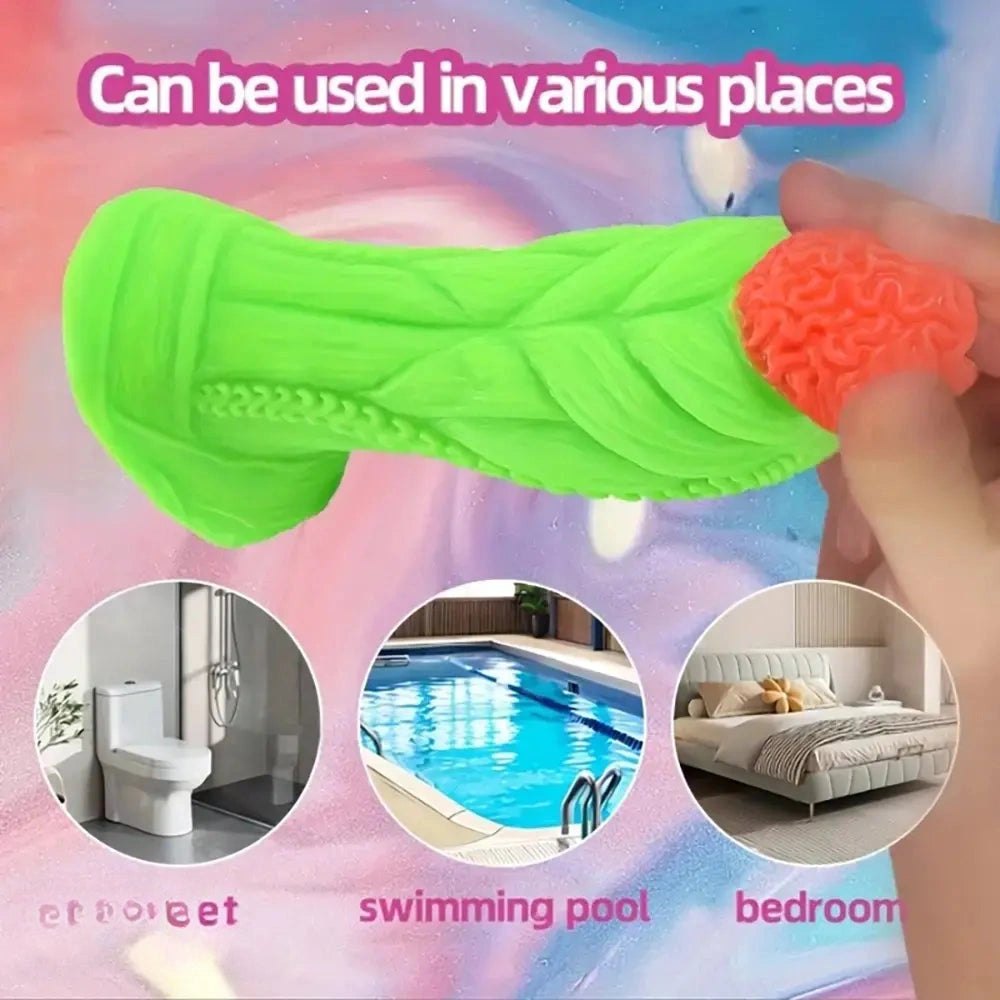 Green and red alien fantasy silicone dildo, photo 6