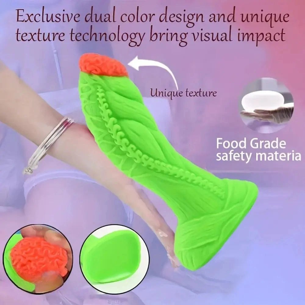 Green and red alien fantasy silicone dildo, photo 7