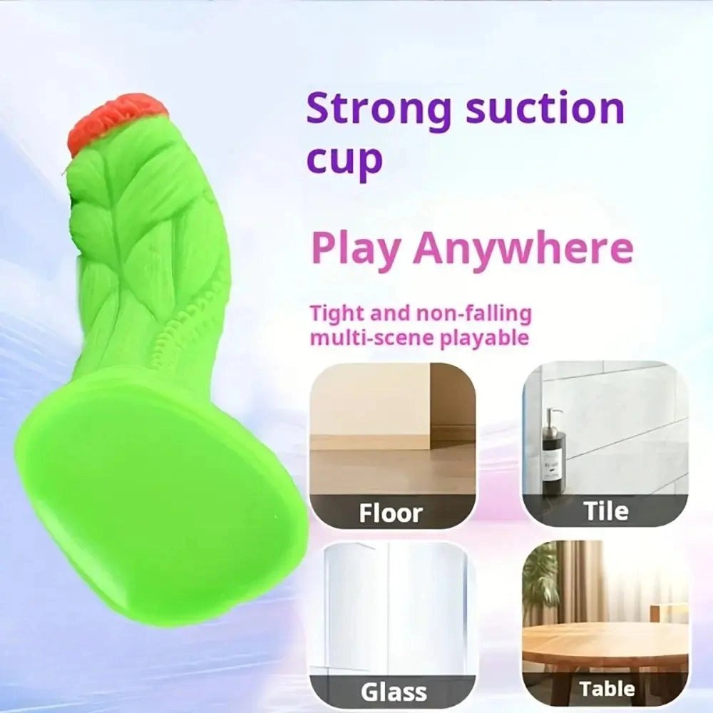 Green and red alien fantasy silicone dildo, photo 9