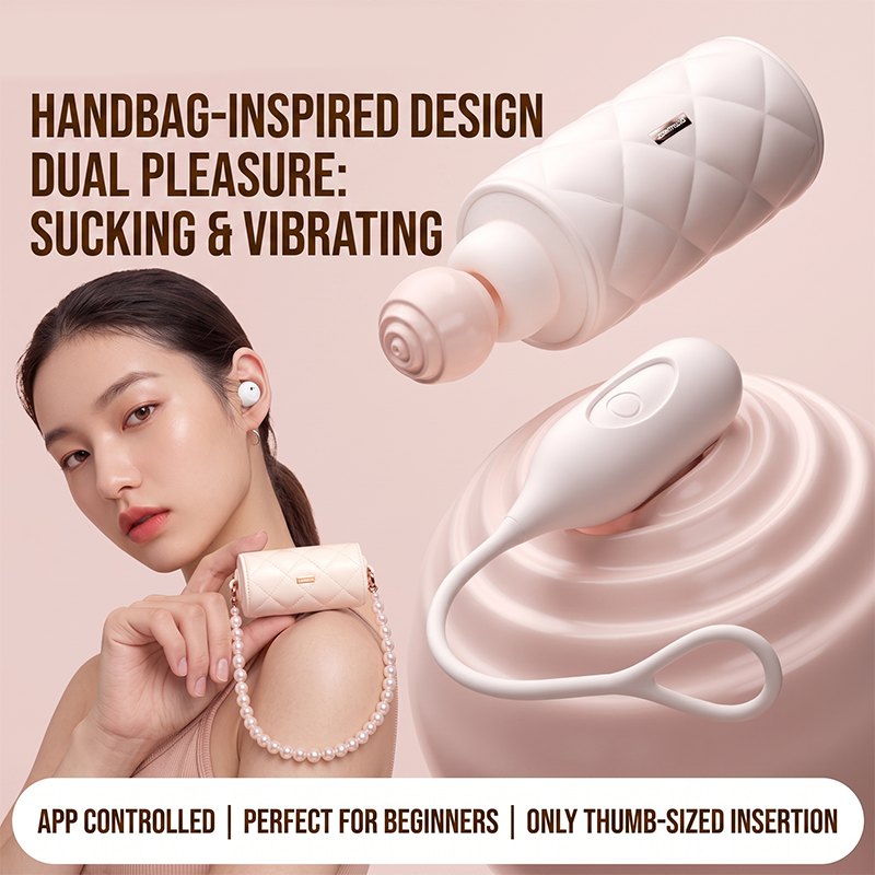 Blush pink mini handbag clitoral suction and egg vibrator, photo 6
