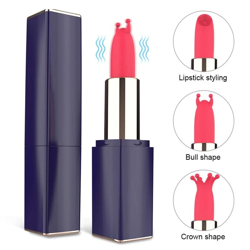 Dark blue mini lipstick bullet vibrator with interchangeable heads
