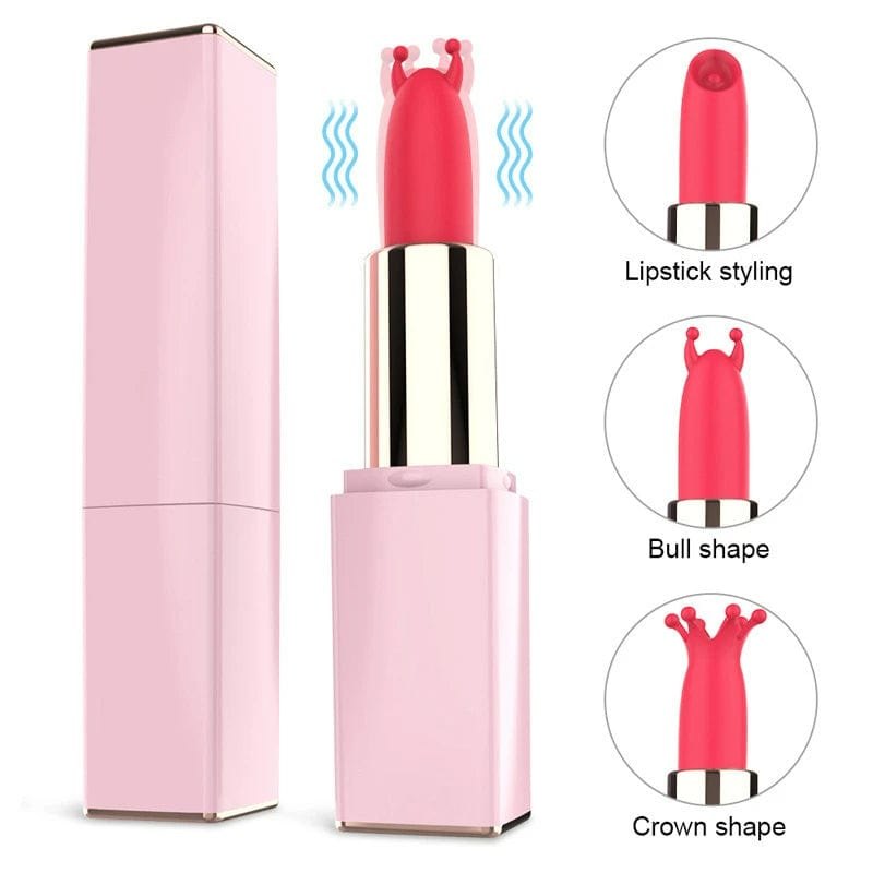 Pink mini lipstick bullet vibrator with interchangeable heads
