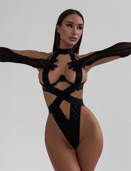 Black minimal strap reveal bodysuit
