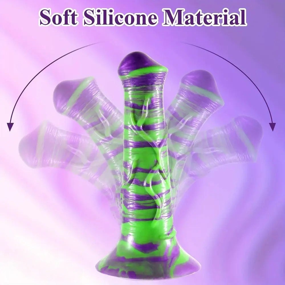 Purple and green ribbed silicone horse-style dildo, photo 1