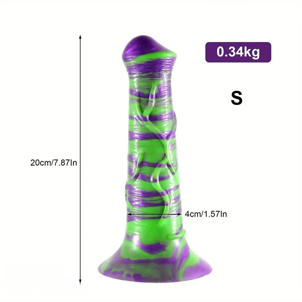 Purple and green ribbed silicone horse-style dildo, photo 2