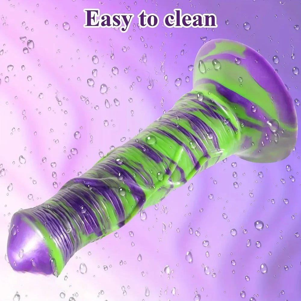 Purple and green ribbed silicone horse-style dildo, photo 3