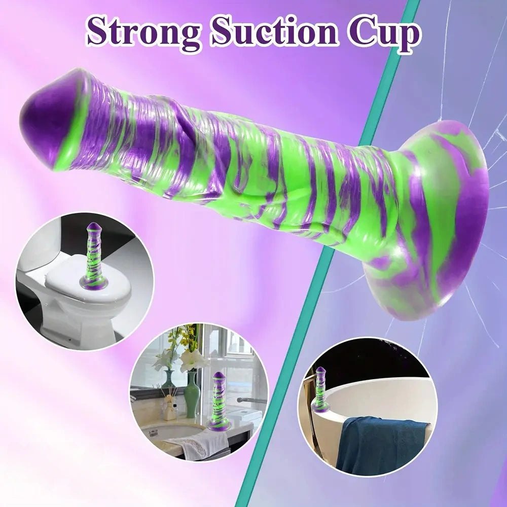 Purple and green ribbed silicone horse-style dildo, photo 4