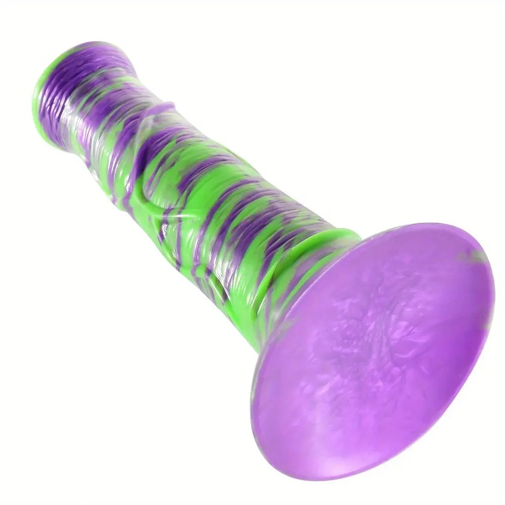 Purple and green ribbed silicone horse-style dildo, photo 7